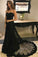 Chic Black Lace Sweetheart Strapless Sweep Train Long Prom Dresses