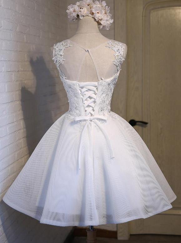 White Simple Graduation Dress Scoop Tulle Straps Homecoming Dresses with Lace up