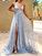 Glittering Gray A-Line V-Neck Sleeveless Split Engagement Prom Dresses