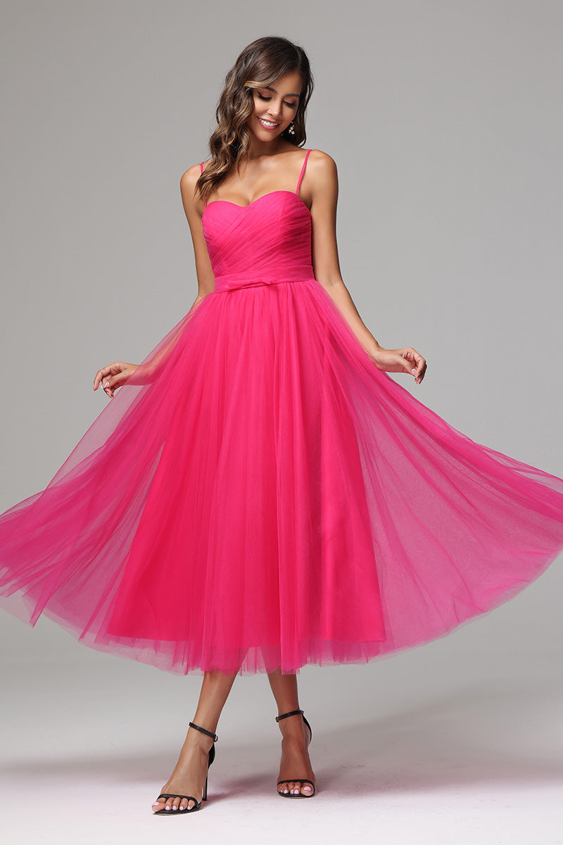 A-line Spaghetti Straps Sweetheart Tulle Prom Dress