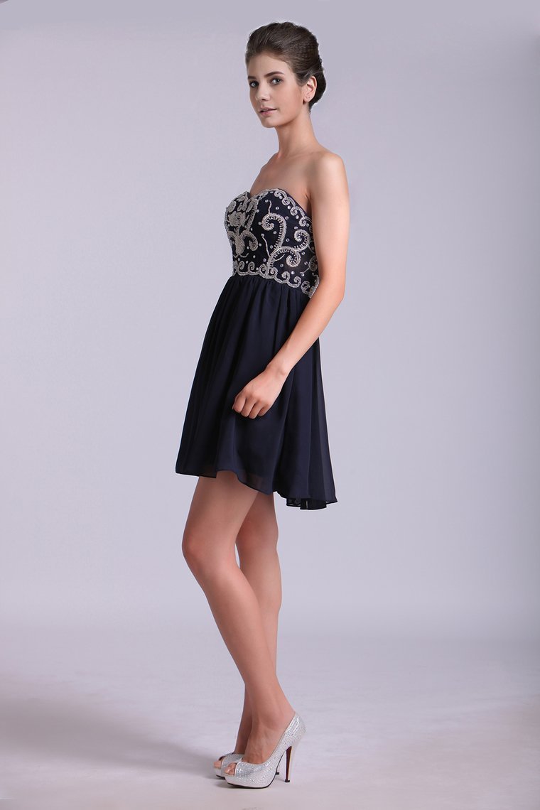 2021 Homecoming Dresses A Line Short/Mini Sweetheart Chiffon With Beads&Sequins