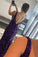 Charming Purple Deep V Neck Sequins Mermaid Long Prom Dresses