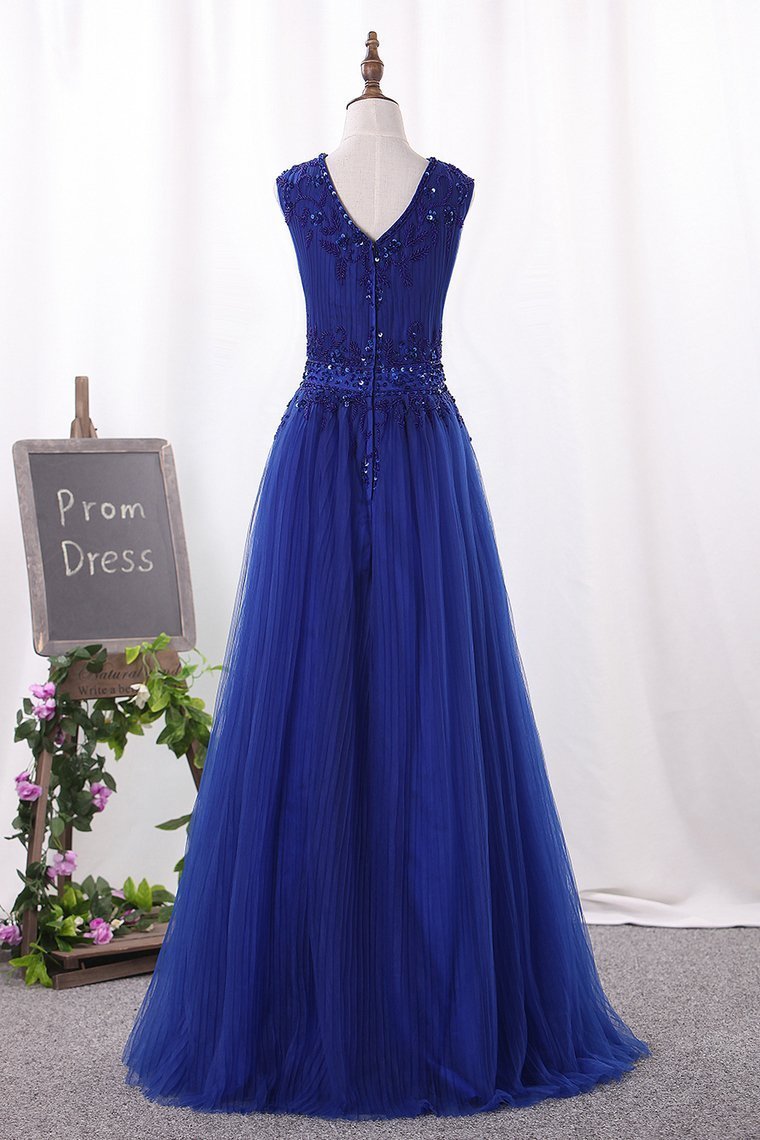 2024 Prom Dresses A Line Scoop Tulle With Beading Floor