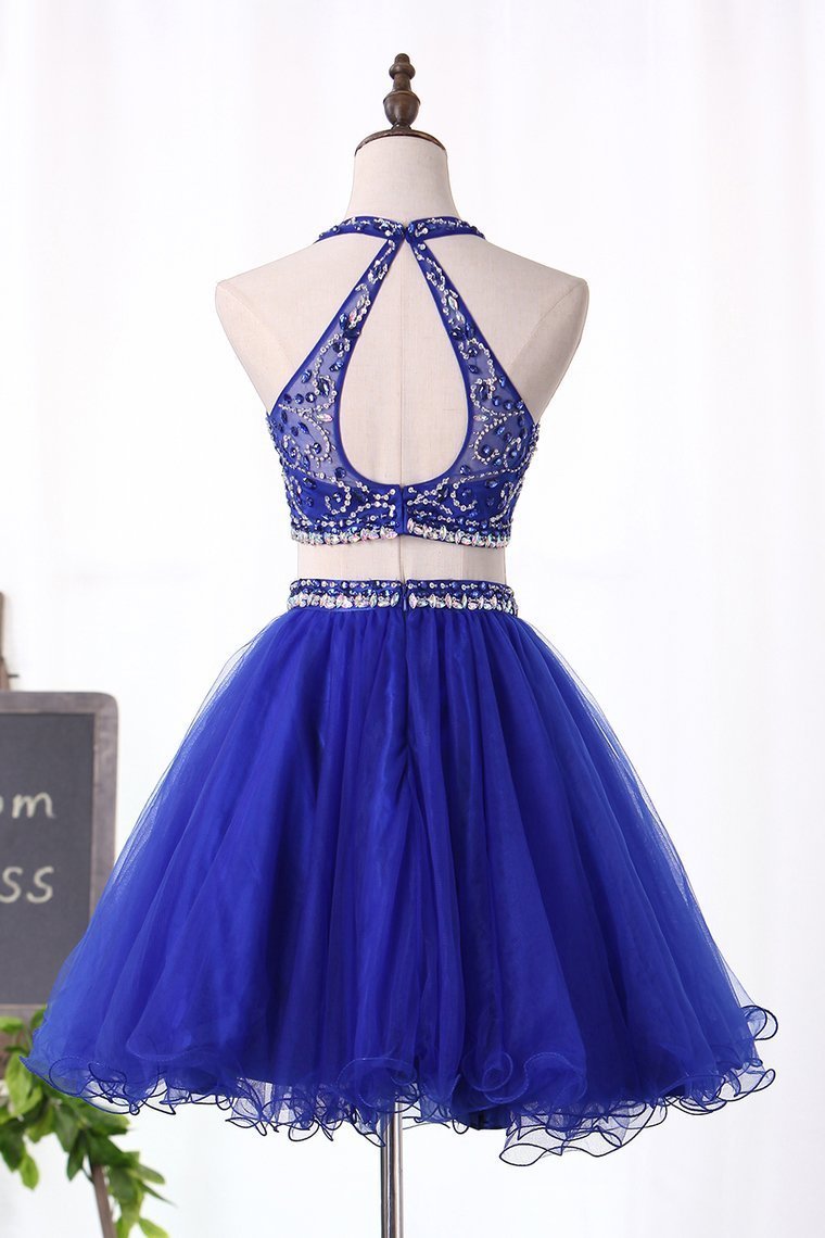 Halter Homecoming Dresses Two-Piece Beaded Bodice Tulle