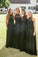 A-Line Long Black Lace Chiffon Bridesmiad Dresses Bridesmaid
