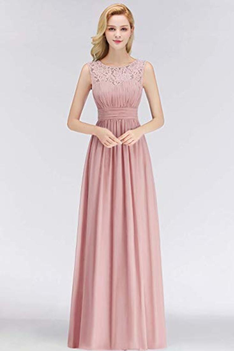 Elegant Chip A-Line Chiffon Evening Bridesmaid Ball Gown Long