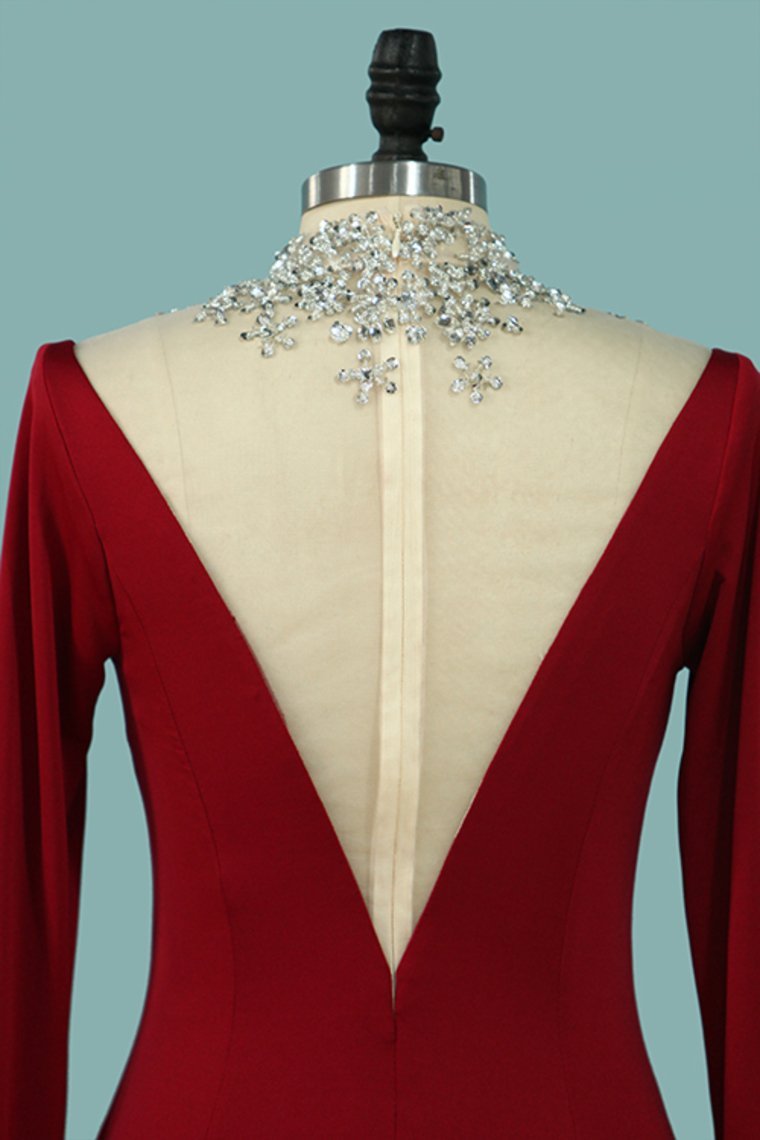 High Neck Long Sleeves Spandex With Beading Mother Of The Bride