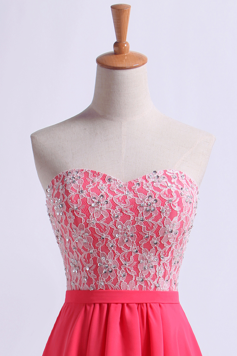 Sweetheart Lace Bodice A-Line Cocktail Dresses With Beading