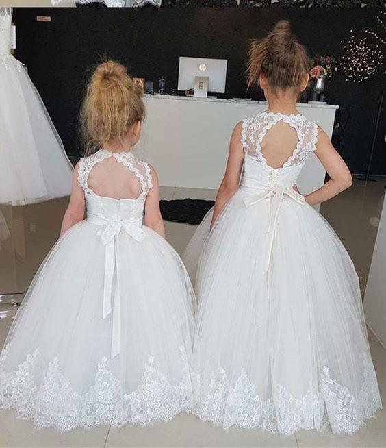 Princess Ivory Flower Girl Dresses with Lace Appliques, Cute Little Girl Dress STC15590