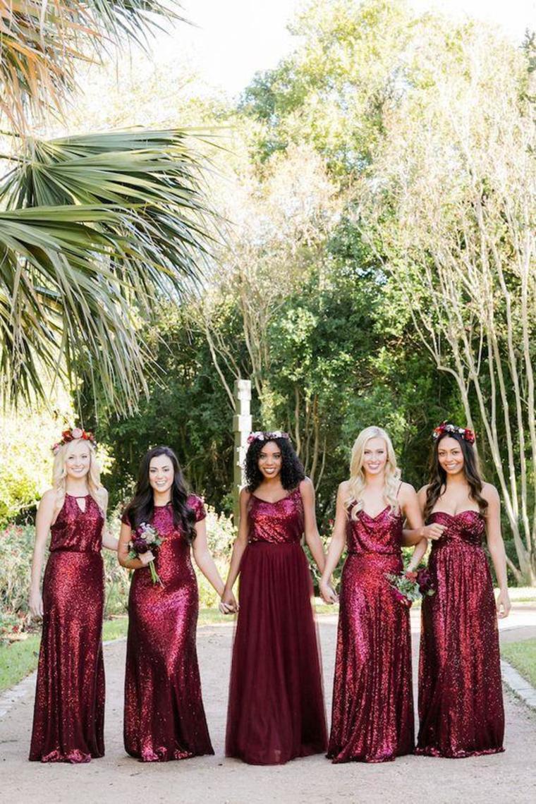 Sparkly Long Burgudny Sequin Shiny Wedding Party Dresses Bridesmaid