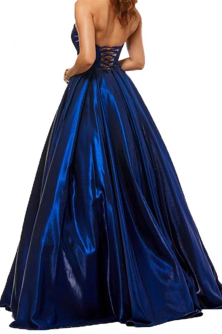 A Line Satin Sweetheart Strapless Prom Dresses With Pockets Evening STCPEXZJBPY