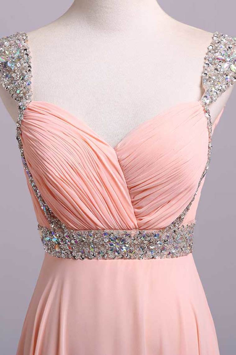 Simple Prom Dresses With Cap Sleeves A-Line V-Neck Floor-Length Chiffon Zipper