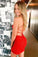 Cute Red Scoop Neck Spaghetti Straps Sequins Short Homecoming Dresses