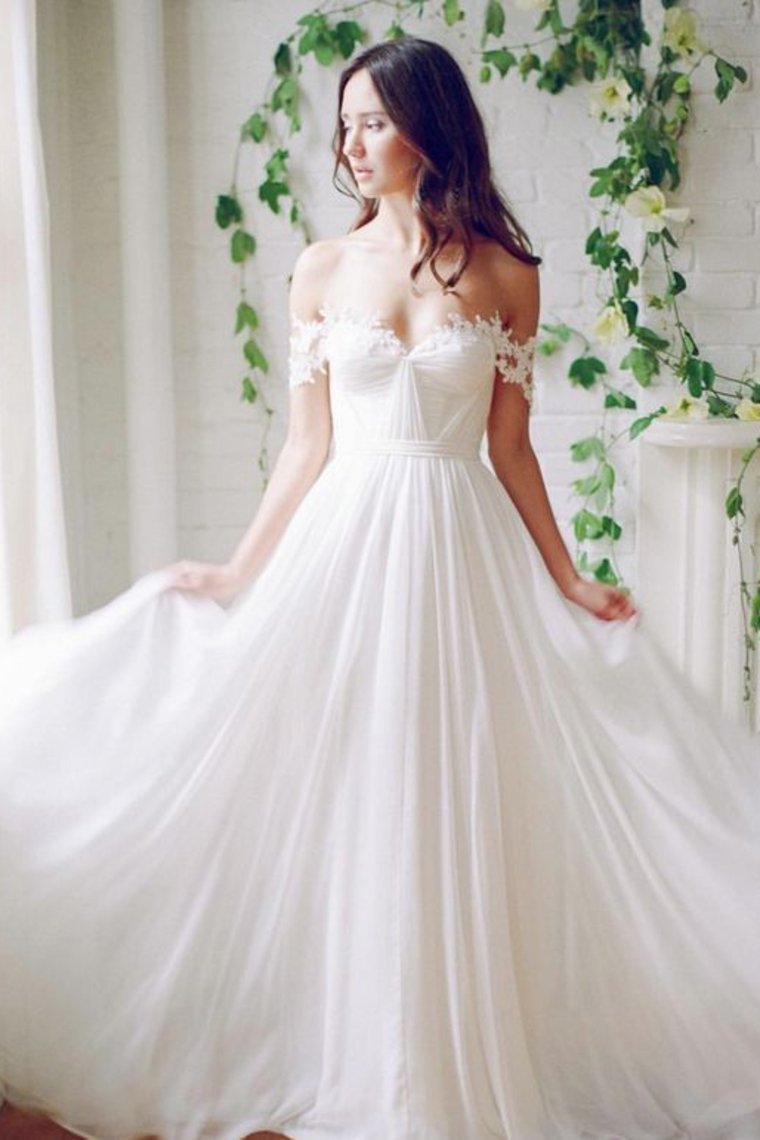 2024 Chiffon Off The Shoulder With Applique And Ruffles A Line Wedding