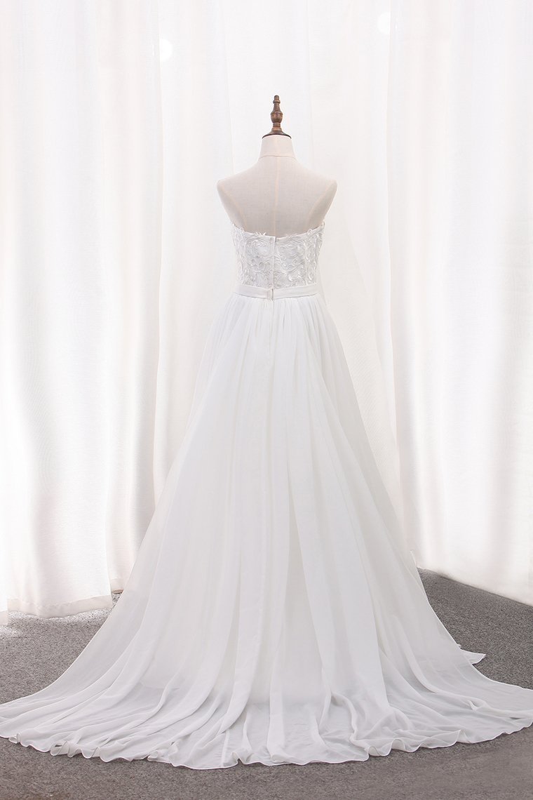 2024 A Line Chiffon Sweetheart Wedding Dresses With Applique And