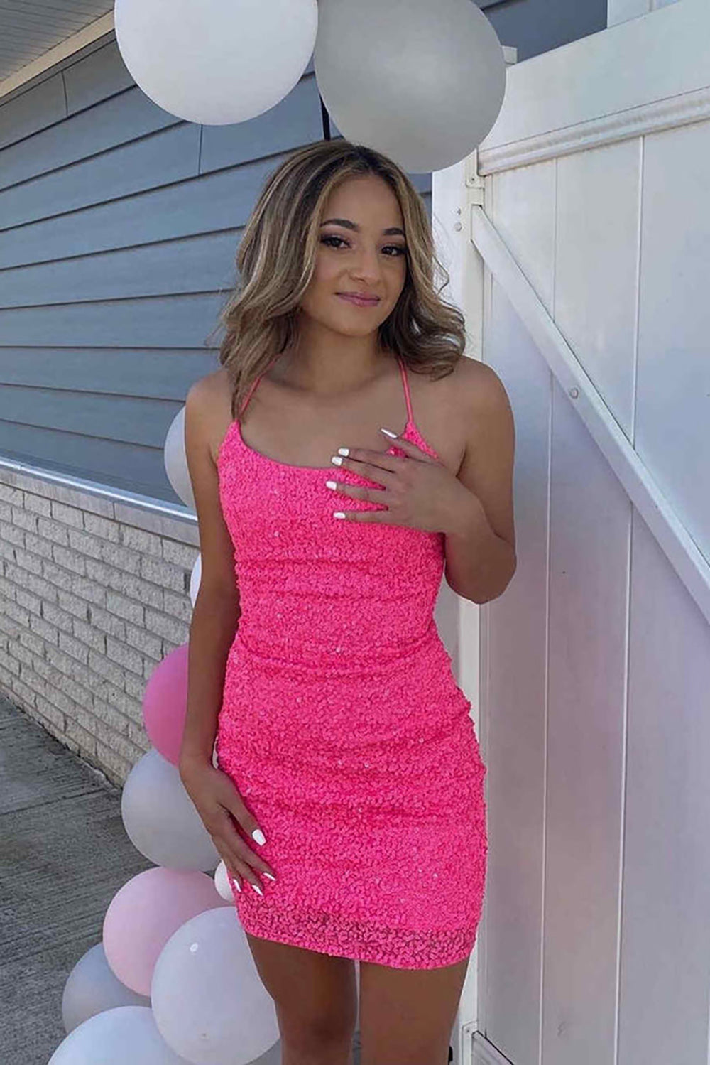 Cute Scoop Neck Bodycon Sequins Short Homecoming Dresses