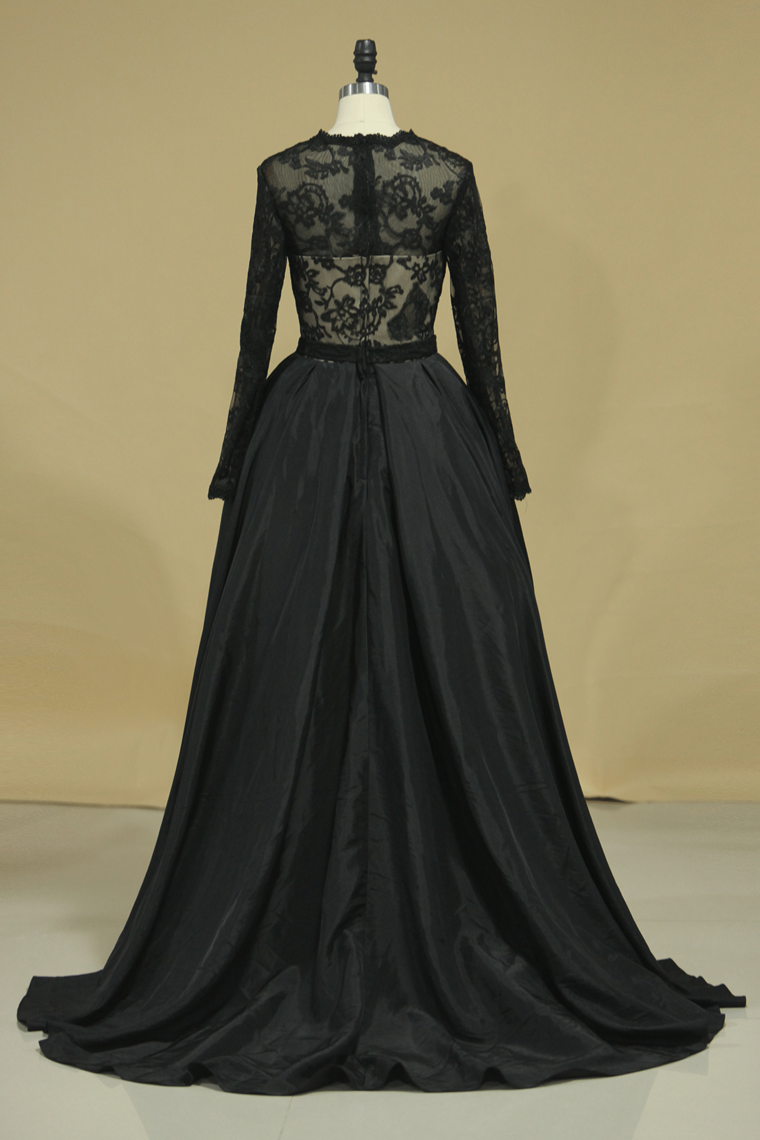 2024 Asymmetrical Prom Dresses Scoop Taffeta  & Tulle Long Sleeves