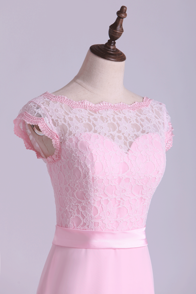 Cap Sleeve Chiffon & Lace Bridesmaid Dresses A-Line Floor-Length New