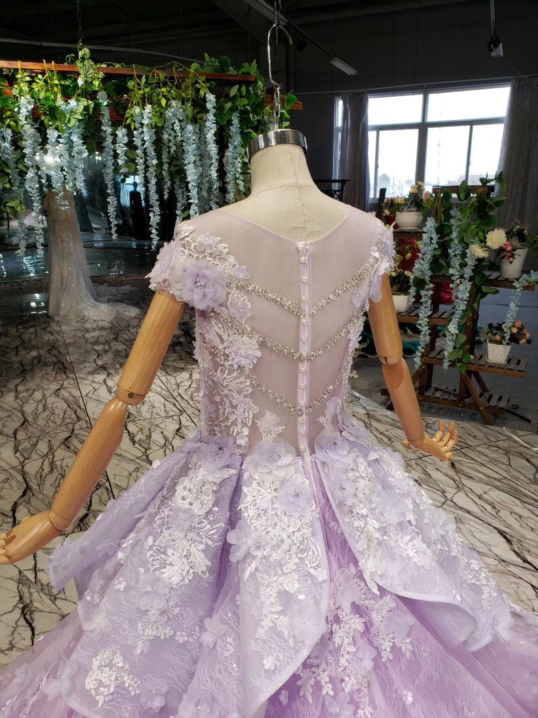 Ball Gown Lace Appliques Cap Sleeves Long Prom Dresses, Quinceanera STC20480