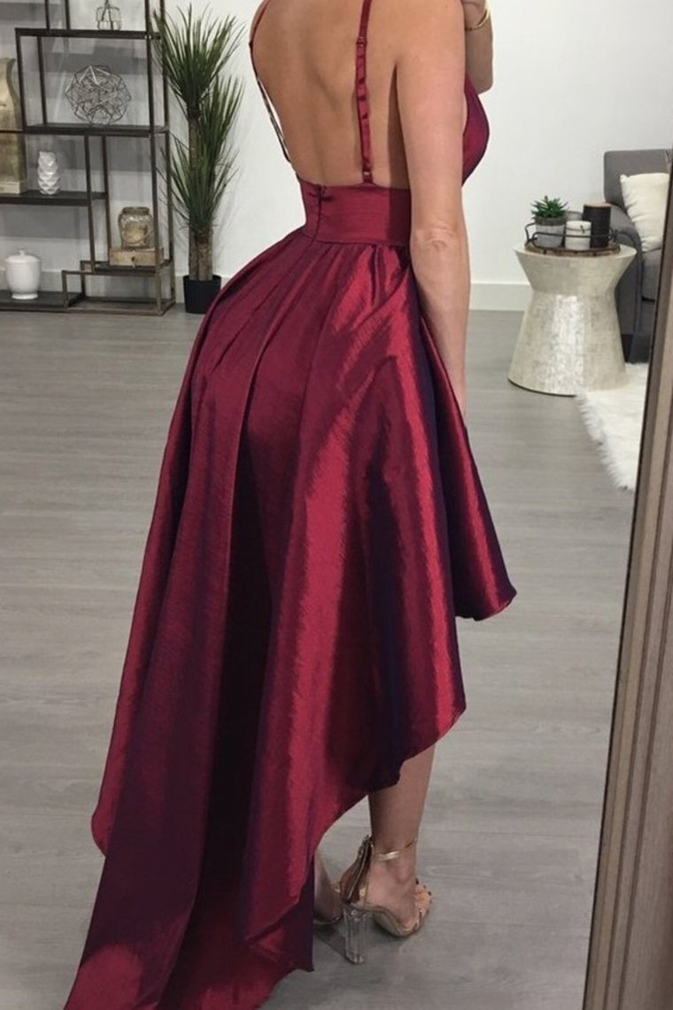 Burgundy Backless Hi-Lo Homecoming Party Dress, Asymmetrical Short Prom