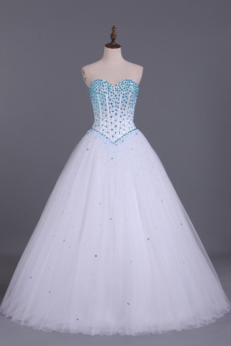 2024 Sweetheart Prom Dresses A Line Floor Length Beaded Bodice With Tulle