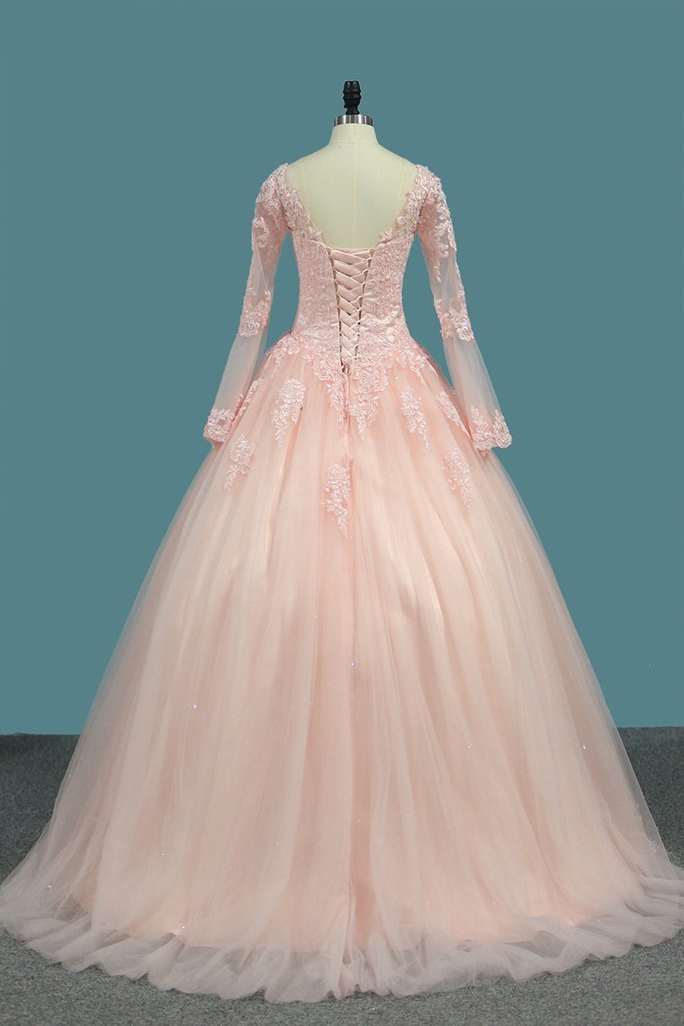 2024 Ball Gown Long Sleeves V Neck Quinceanera Dresses Tulle With