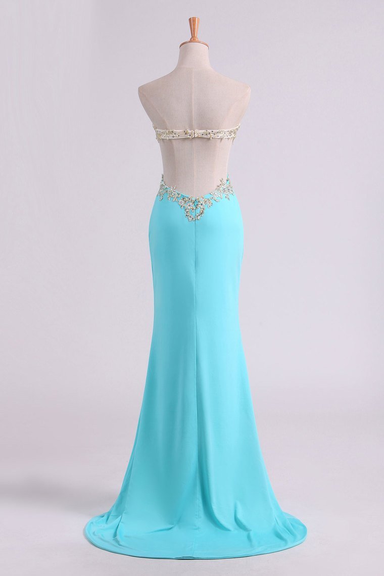 Sexy Prom Dresses Sheath With Slit And Applique Sweep Train