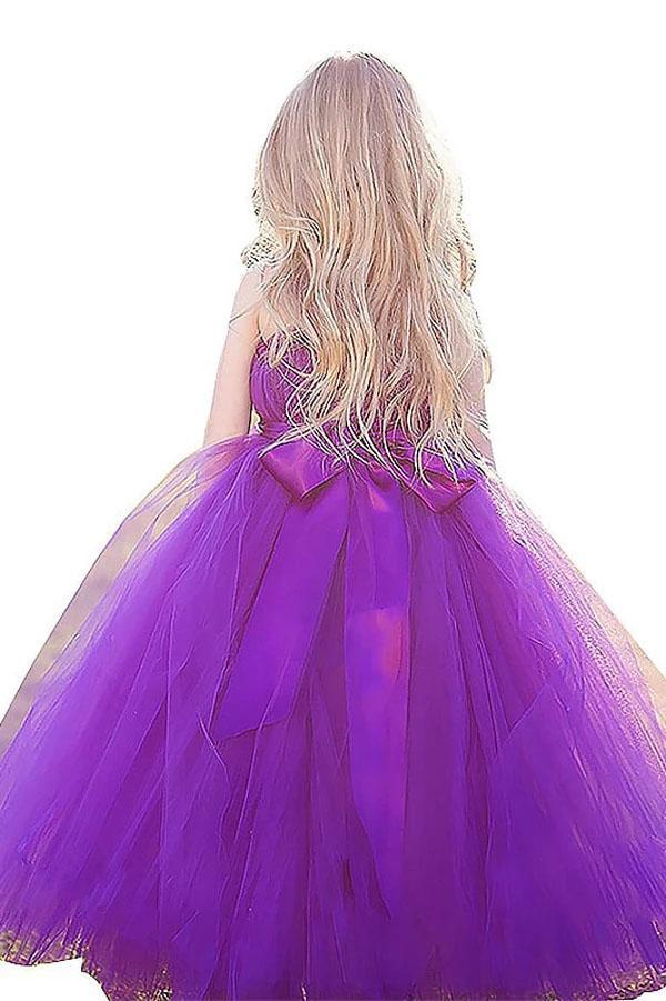 Princess Purple Ball Gown Square Neck Layers Tulle Flower Girl Dresses, Bowknot Baby Dresses STC15304