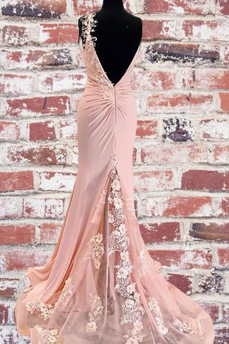 Unique Mermaid V Neck Spaghetti Straps Pink Prom Dresses, Cheap Party Dress STC15605