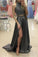 Two Pieces Gray Beading Long A-Line Front Split Elegant Prom Dresses For