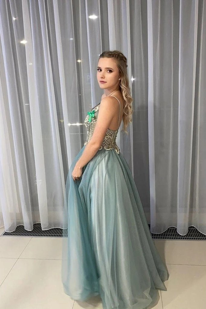 A-Line Spagahetti Straps Sweetheart Beades Long Prom Dresses Evening STC15619