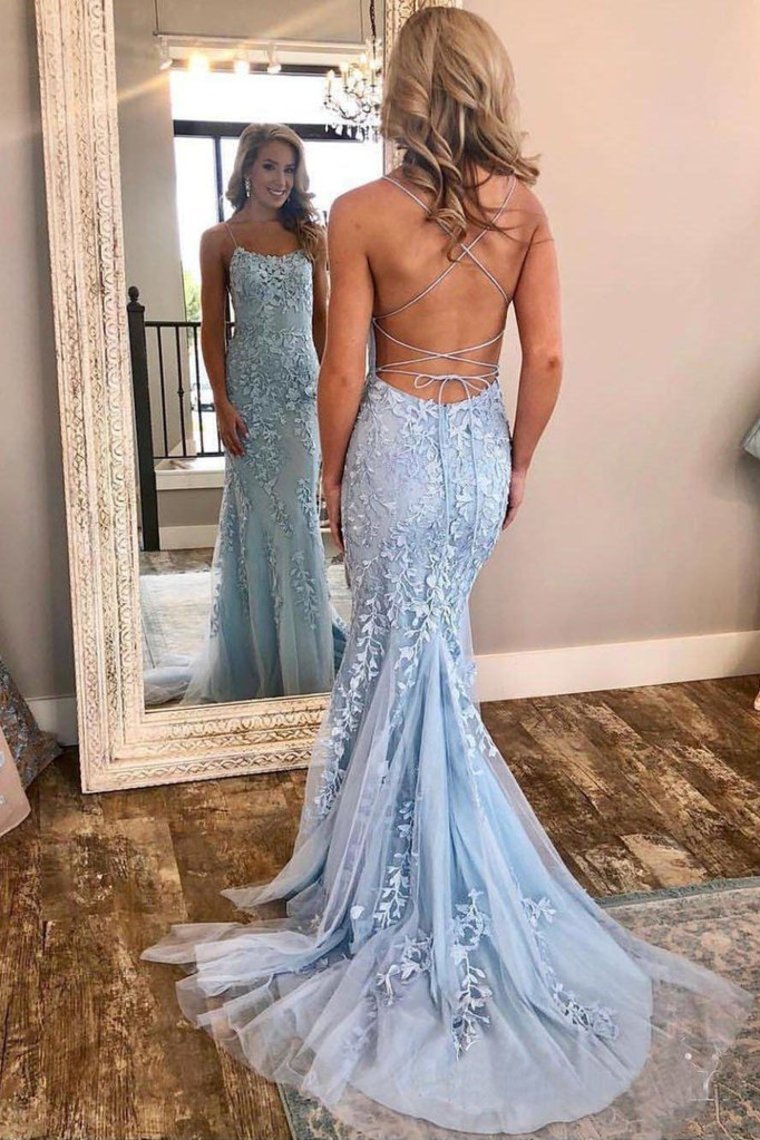 2024 Charming Spaghetti Straps Mermaid Long Open Back Prom