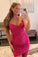 Sparkly Hot Pink Strapless V Neck Sequins Shot Homecoming Dresses