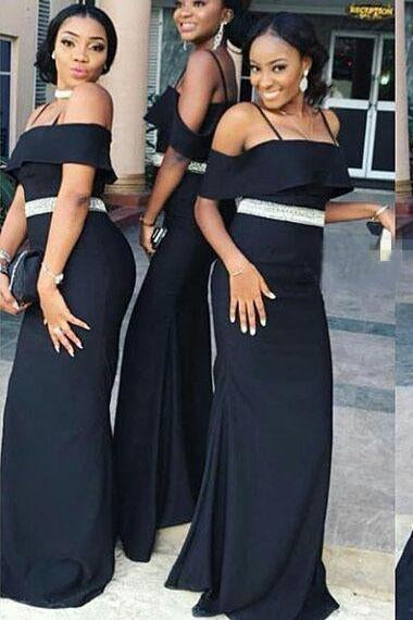 Charming Off the Shoulder Mermaid Dark Navy Blue Bridesmaid Dresses with STC20457