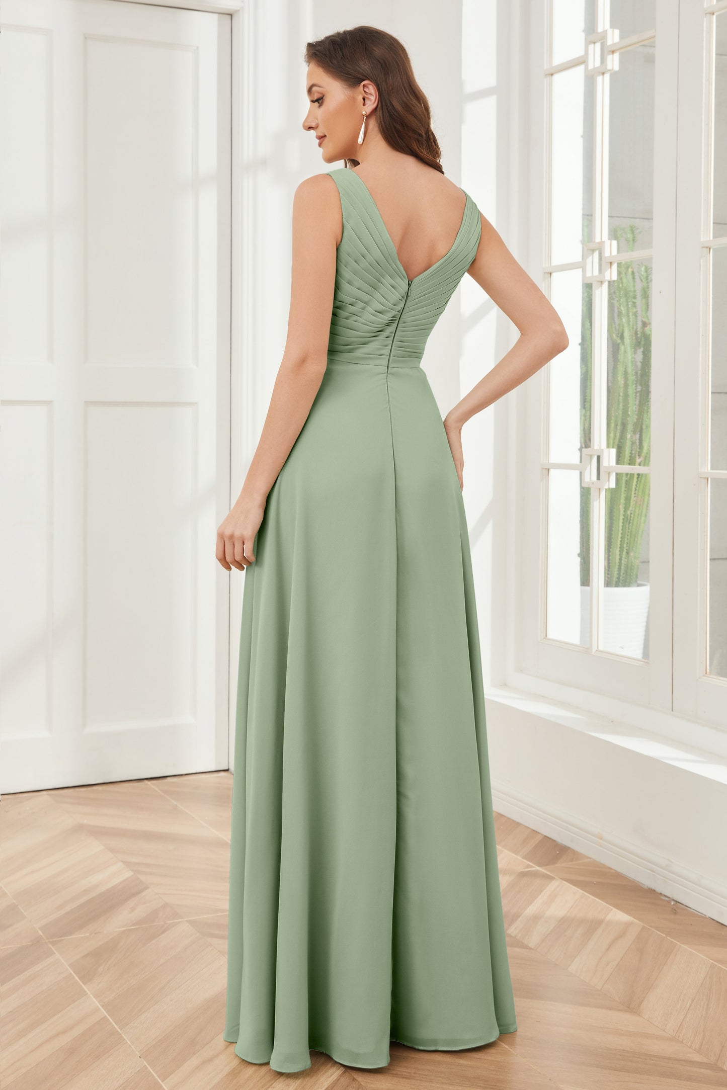 A-line V-neck Floor Length Chiffon Bridesmaid Dresses