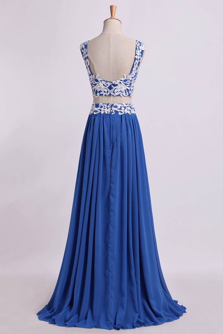 2024 Two Pieces A Line Prom Dresses Chiffon Floor Length With
