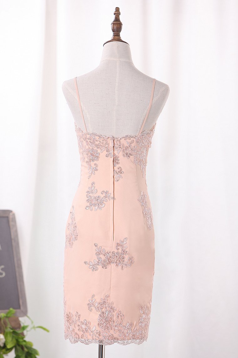 New Arrival Spaghetti Straps Homecoming Dresses Chiffon With Sequins Appliques