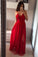 Spaghetti Straps Long Red Front Split Open Back Simple Cheap Prom