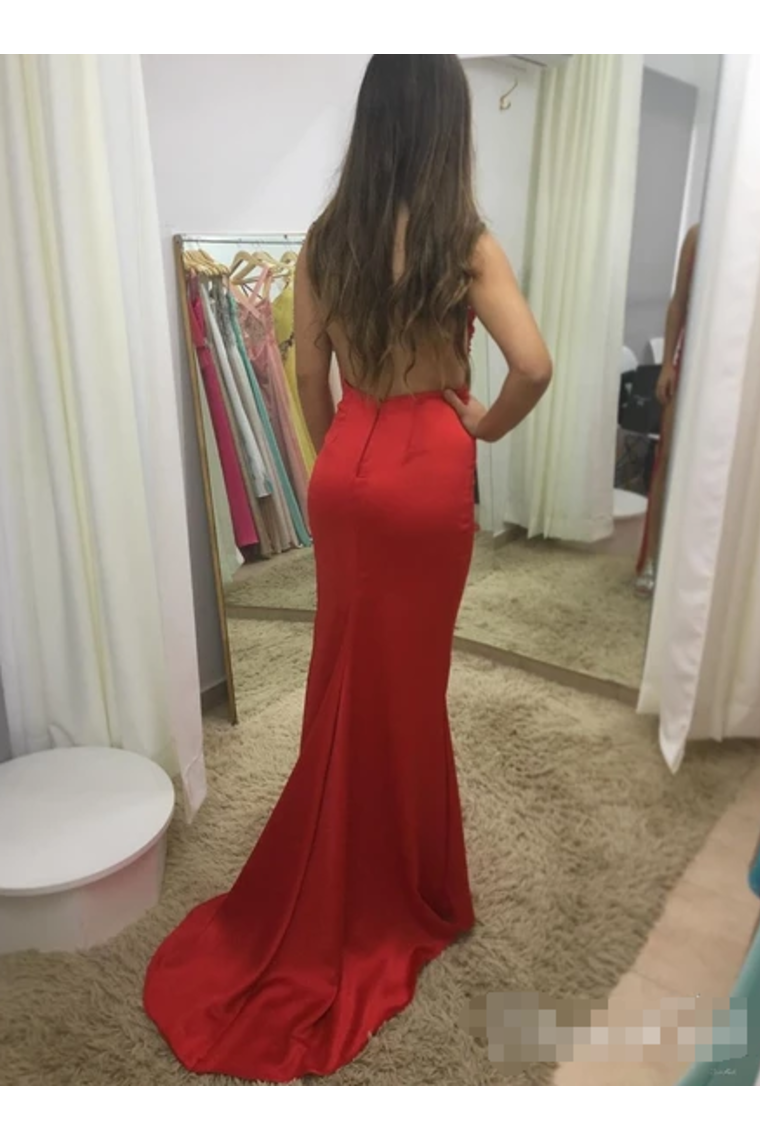 Illusion SweetHeart Neck Backless Spaghetti Red Prom Dresses With Sweep STCP7GFQPJ3