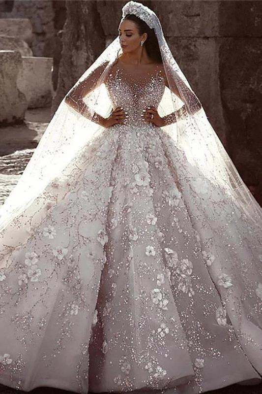 Stunning Long Sleeve Ball Gown 3D Flowers Wedding Dresses, Long Wedding Gowns STC15435