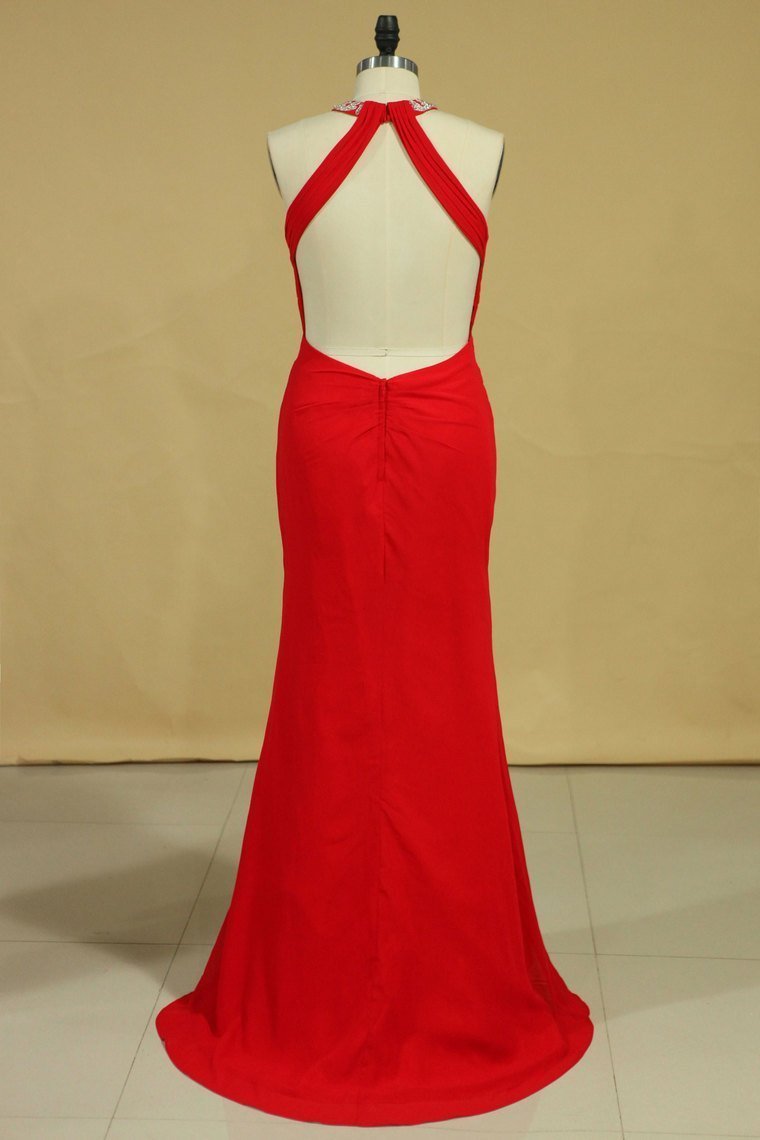 Red Plus Size Scoop Prom Dresses Floor Length Spandex With Beading And