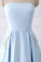 Charming Strapless Light Blue Lace Up Open Back Long Prom Dresses With
