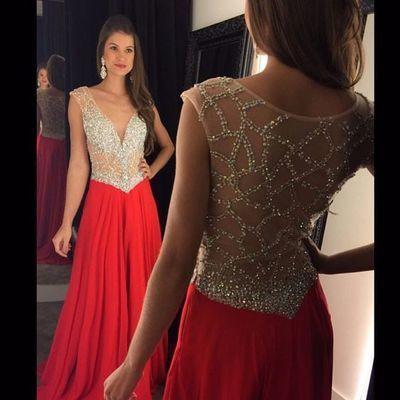 Red Prom Dress Slit Prom Gowns Mermaid With Rhinestones Crystal Chiffon Plus Size Dresses