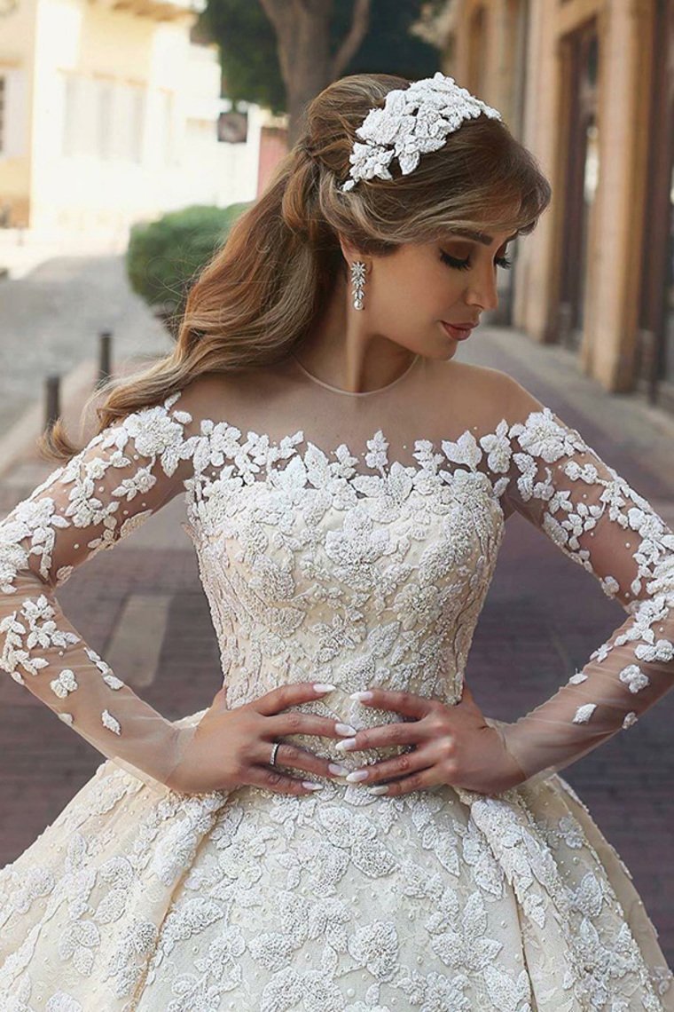Gorgeous Beautiful Modest Lace Ball Gown Long Sleeves Wedding