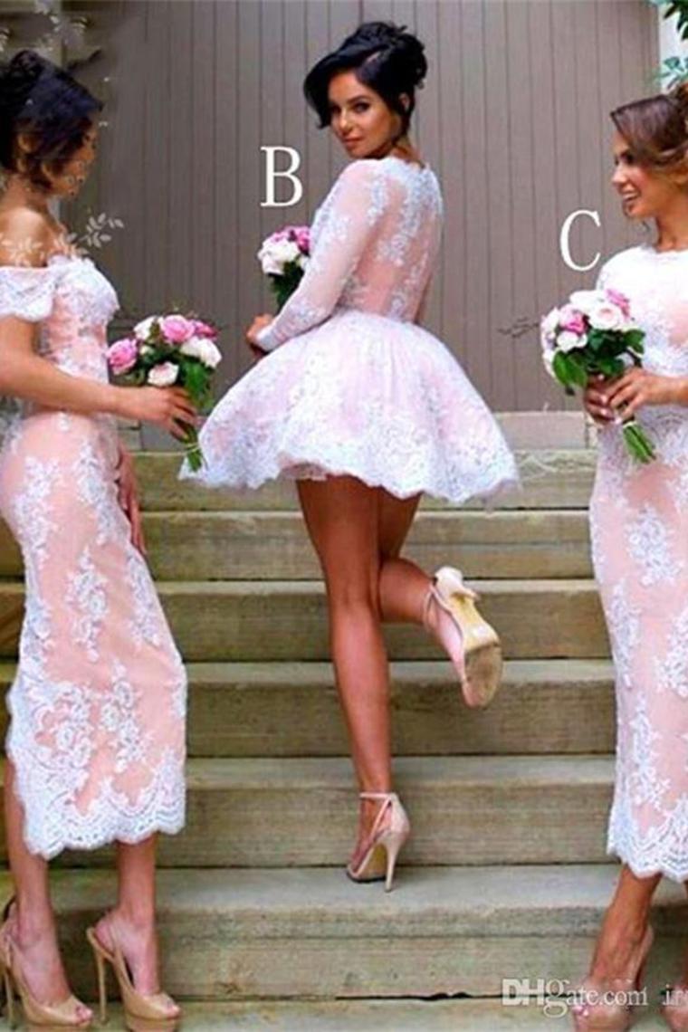 Beautiful Ivroy And Pink Lace Bridesmaid Dresses Prom Dresses Homecoming
