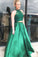 2021 Two Pieces Prom Dresses Lace Bodice Sexy Dress Satin With Beads And