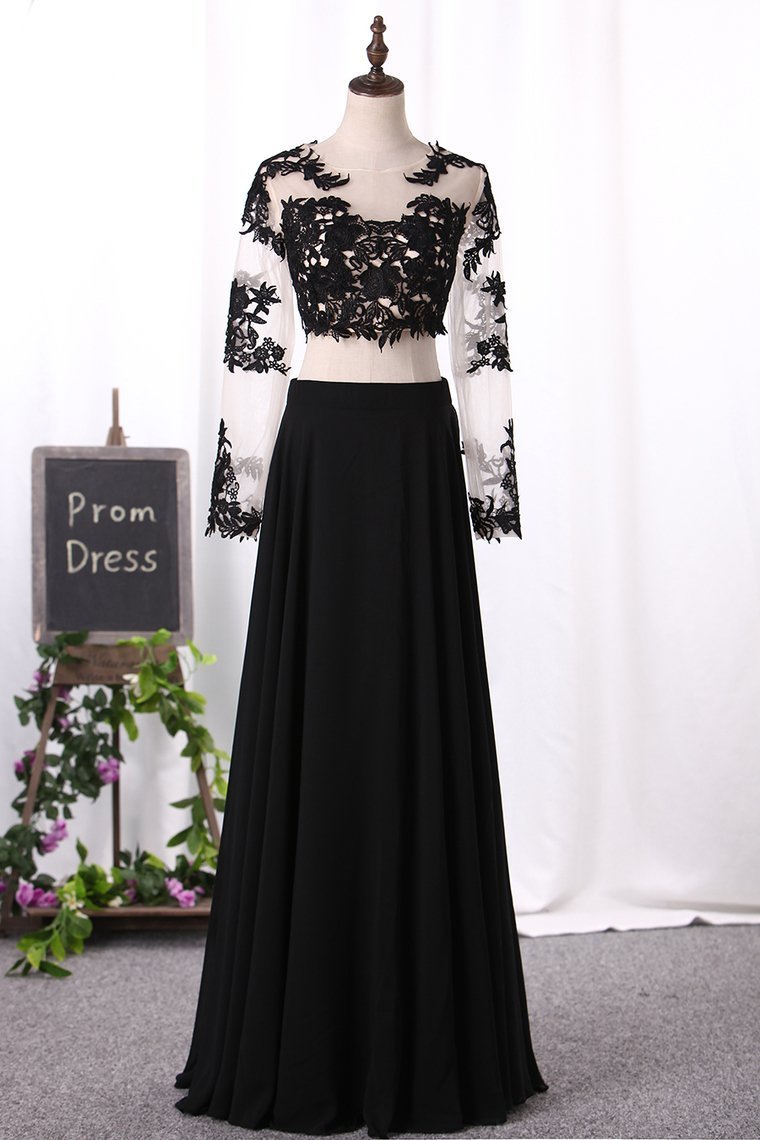 2024 Two-Piece Scoop Long Sleeves Prom Dresses A Line Chiffon With