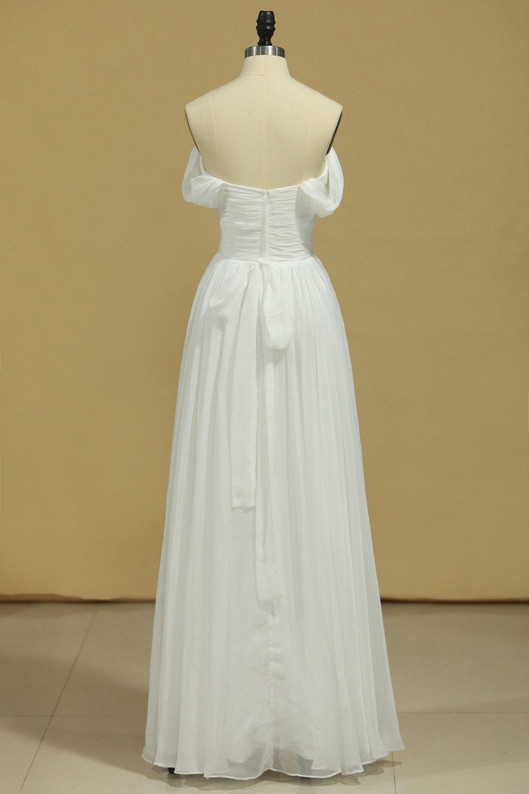 2024 White Prom Dresses Off The Shoulder A Line Chiffon Floor Length With