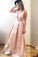 Beautiful V-Neck Pink Long A-Line Prom Dresses With Ivory