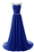 Scoop Prom Dresses A Line Pleated Bodice Chiffon With Beads Dark Royal